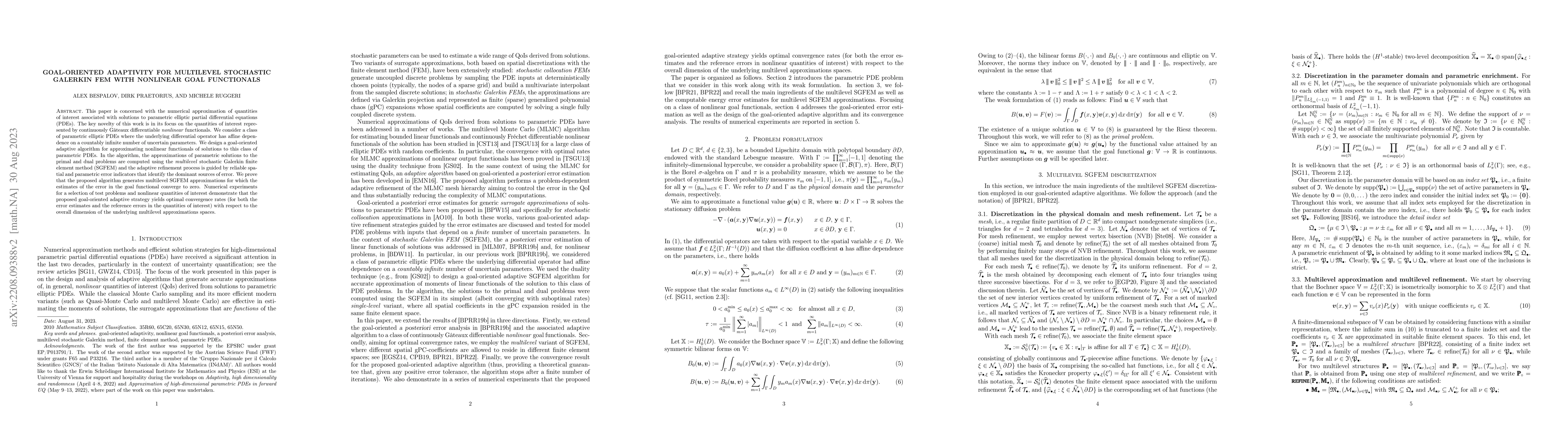 Thumbnail for Goal-oriented adaptivity for multilevel stochastic Galerkin FEM with
  nonlinear goal functionals