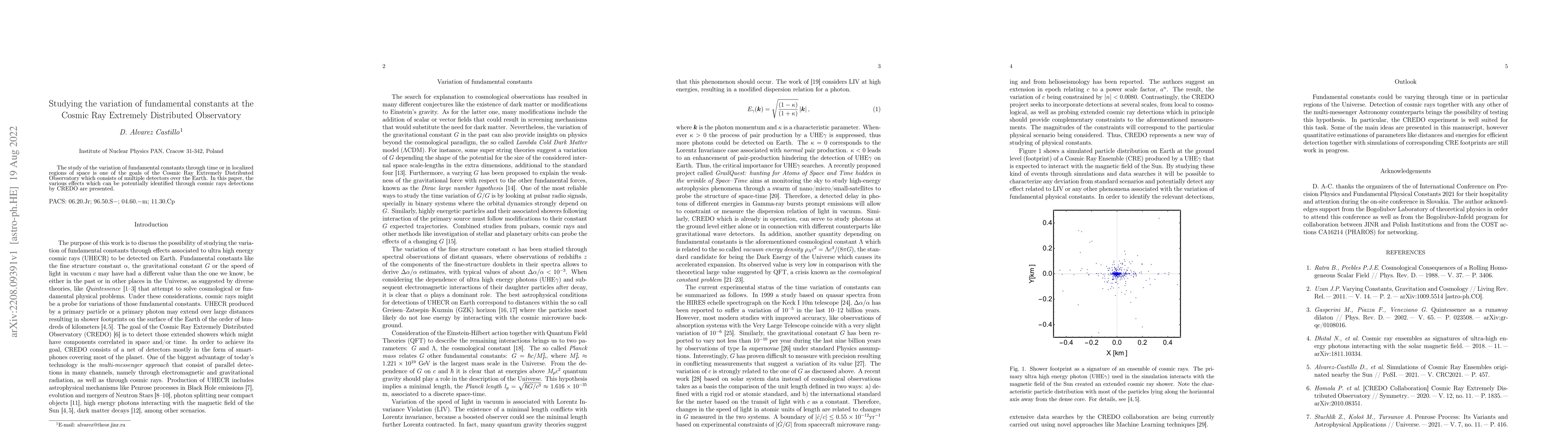 Thumbnail for Studying the variation of fundamental constants at the Cosmic Ray
  Extremely Distributed Observatory