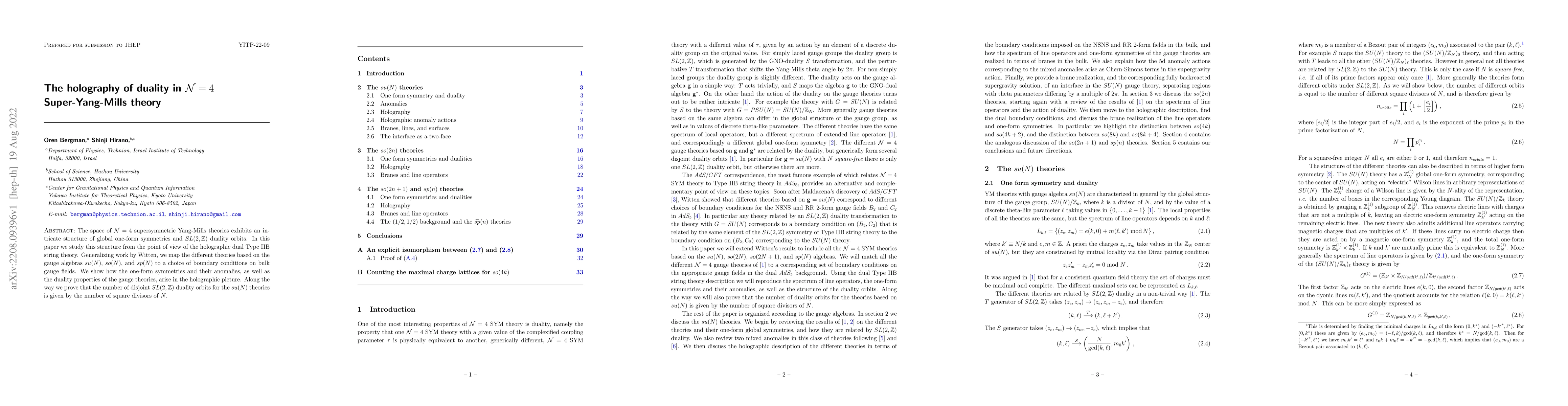 Thumbnail for The holography of duality in ${\cal N}=4$ Super-Yang-Mills theory