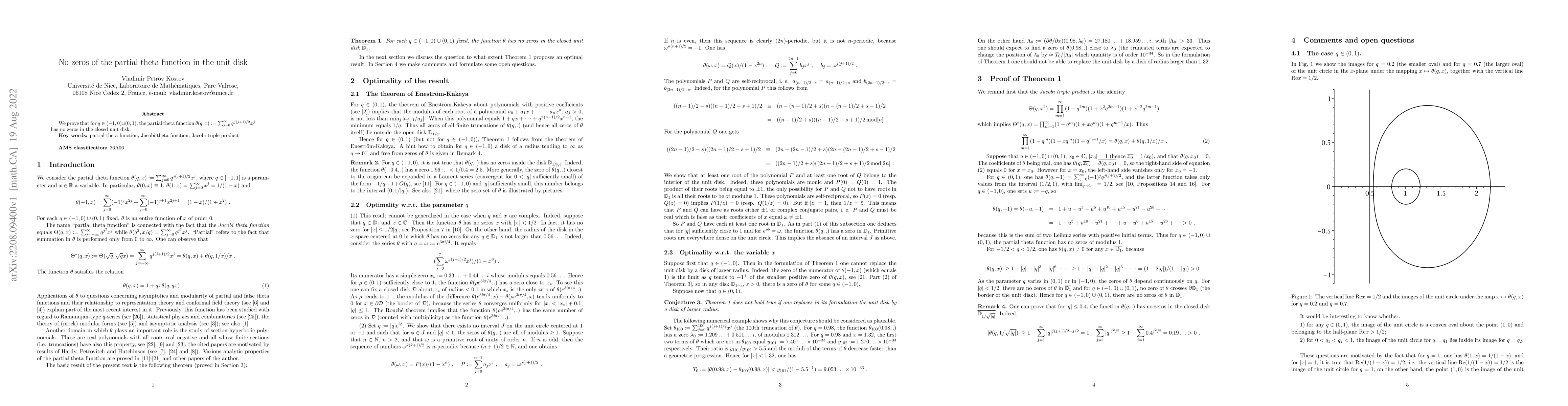 Thumbnail for No zeros of the partial theta function in the unit disk