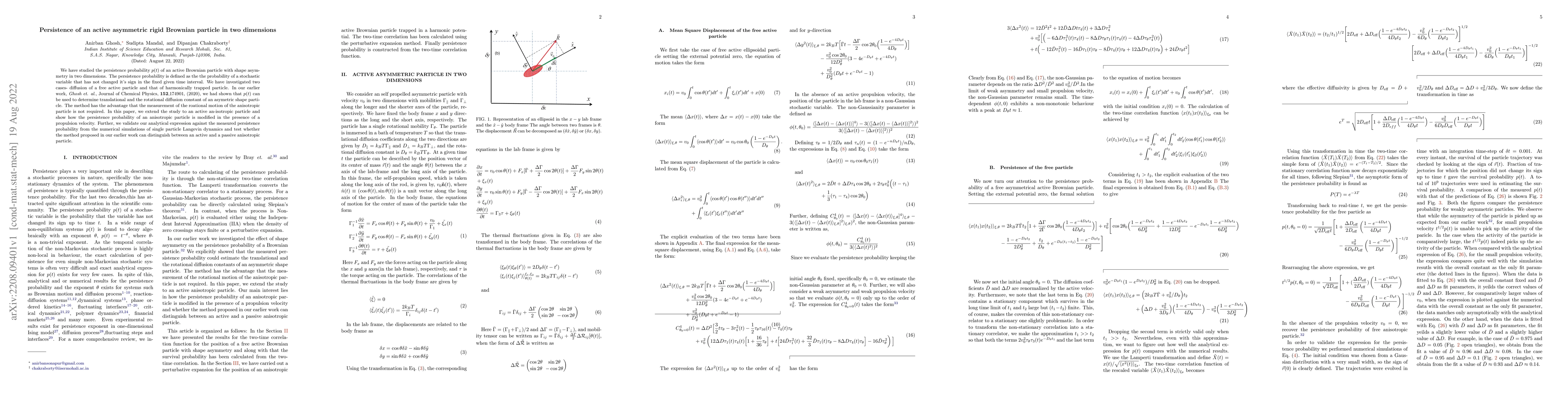 Thumbnail for Persistence of an active asymmetric rigid Brownian particle in two
  dimensions
