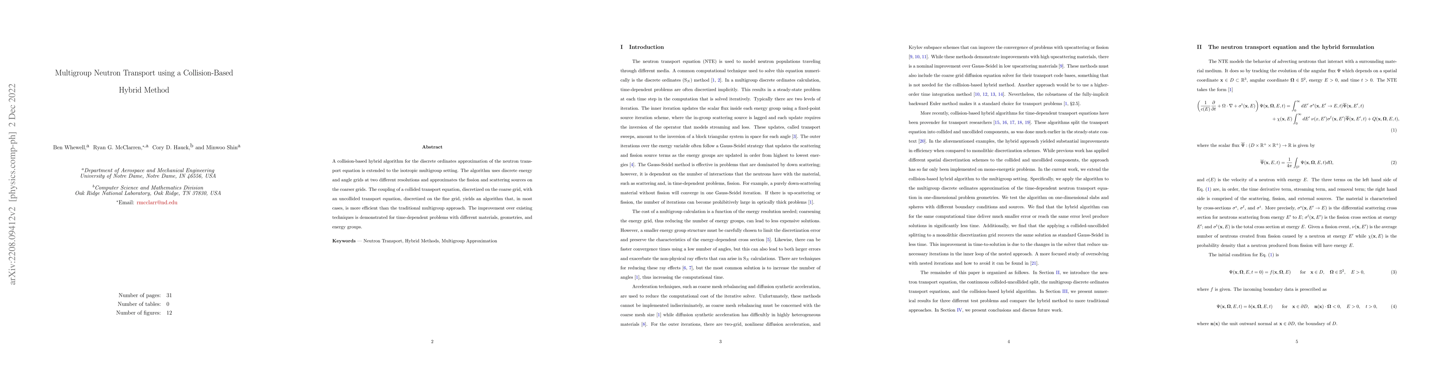 Thumbnail for Multigroup Neutron Transport using a Collision-Based Hybrid Method