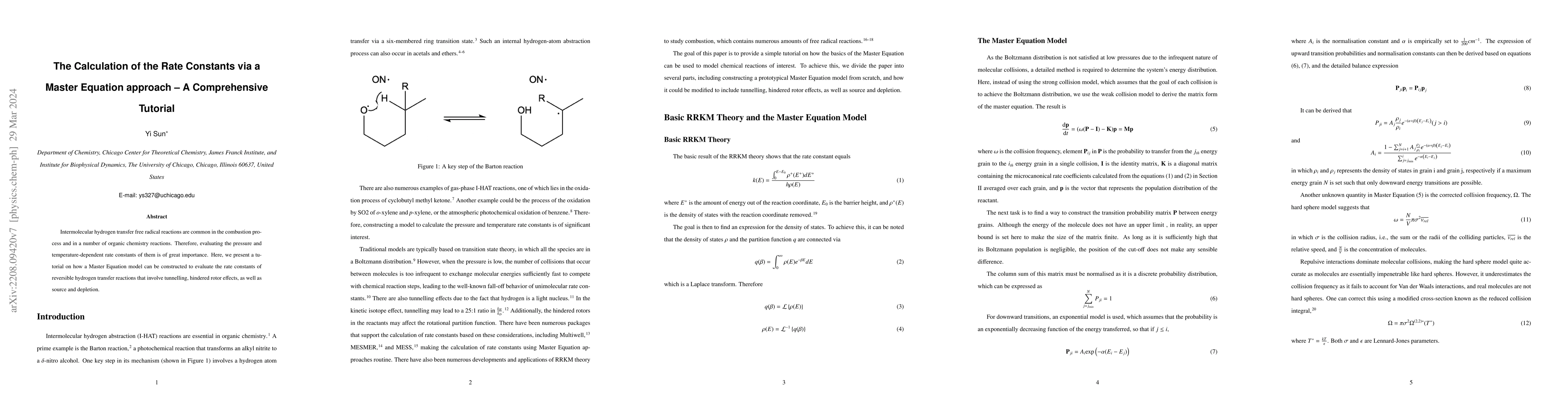 Thumbnail for The Calculation of the Rate Constants via a Master Equation approach --
  A Comprehensive Tutorial