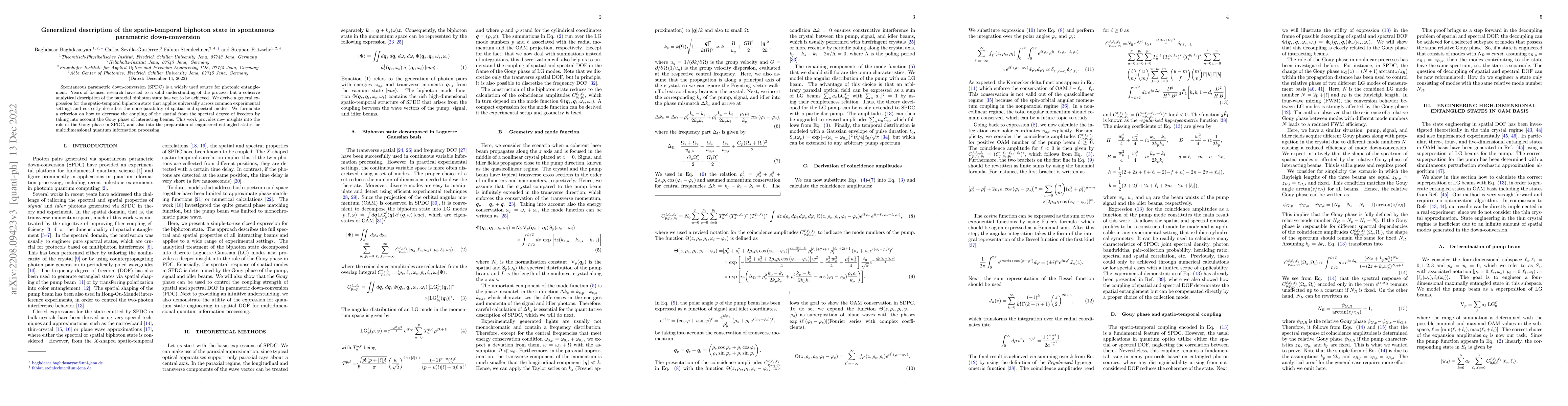 Thumbnail for Generalized description of the spatio-temporal biphoton State in
  spontaneous parametric down-conversion