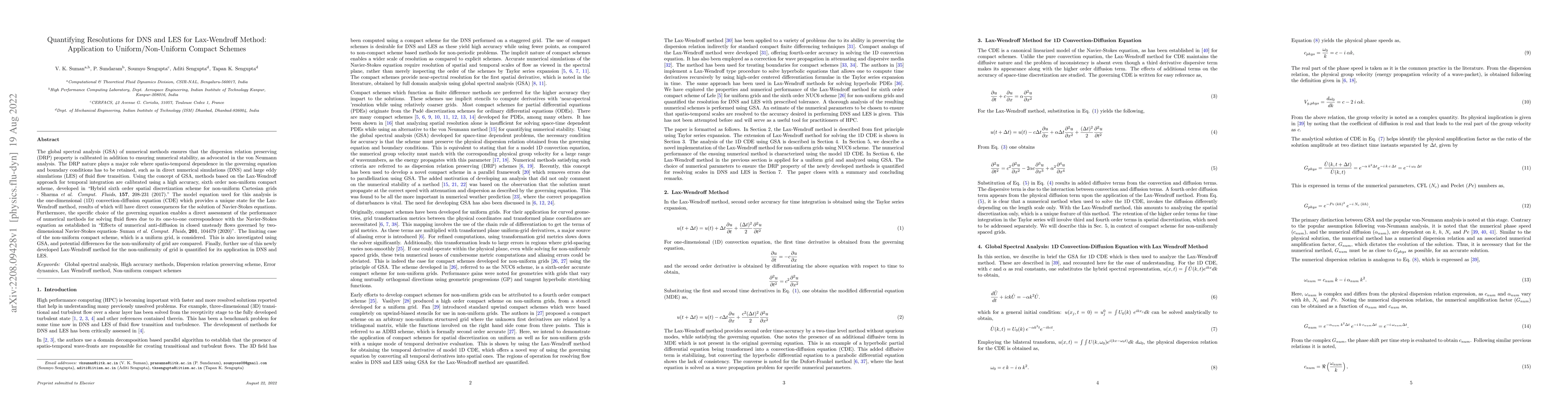 Thumbnail for Quantifying Resolutions for DNS and LES for Lax-Wendroff Method:
  Application to Uniform/Non-Uniform Compact Schemes