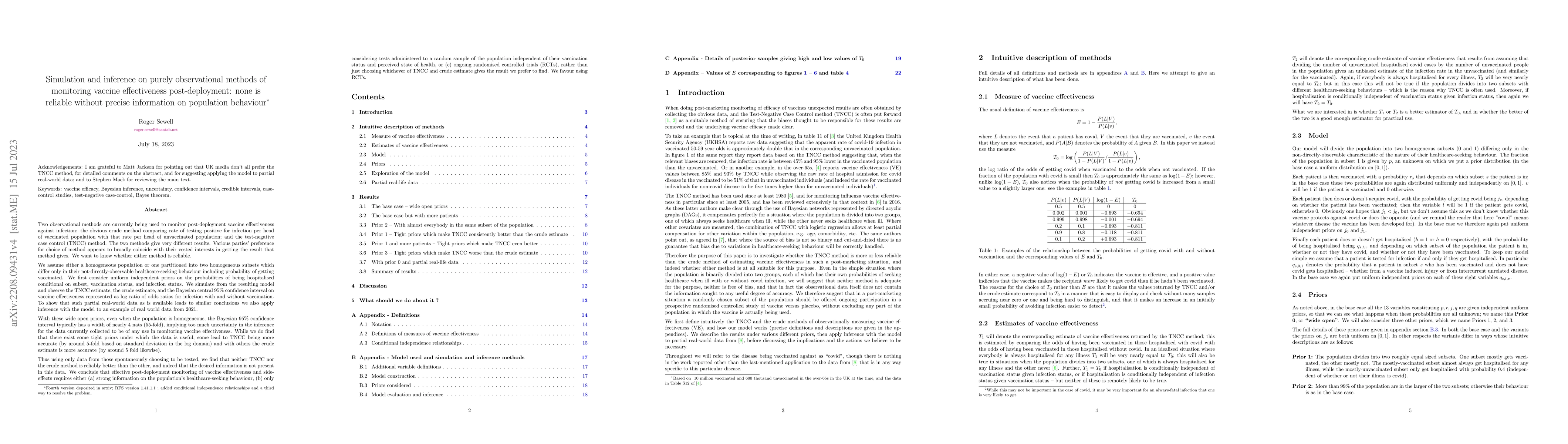 Thumbnail for Simulation and inference on purely observational methods of monitoring
  vaccine effectiveness post-deployment: none is reliable without precise
  information on population behaviour