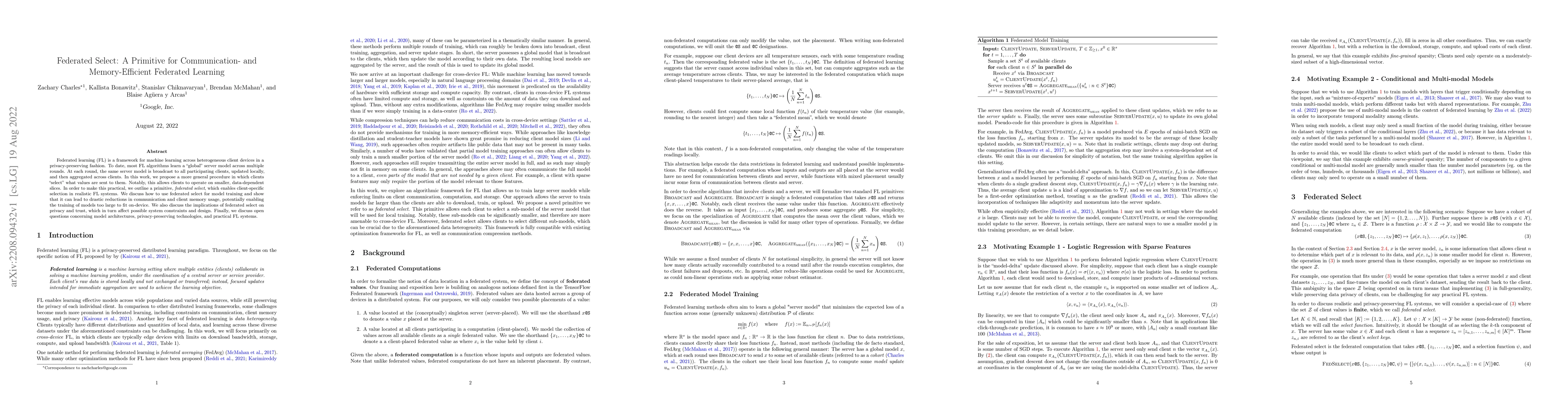 Thumbnail for Federated Select: A Primitive for Communication- and Memory-Efficient
  Federated Learning