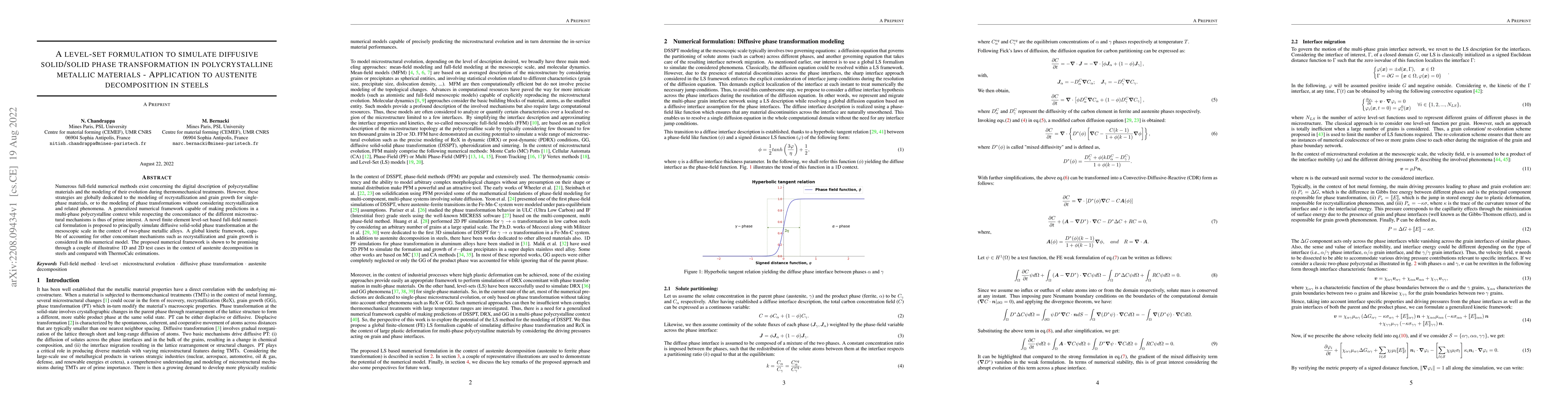 Thumbnail for A level-set formulation to simulate diffusive solid/solid phase
  transformation in polycrystalline metallic materials -- Application to
  austenite decomposition in steels
