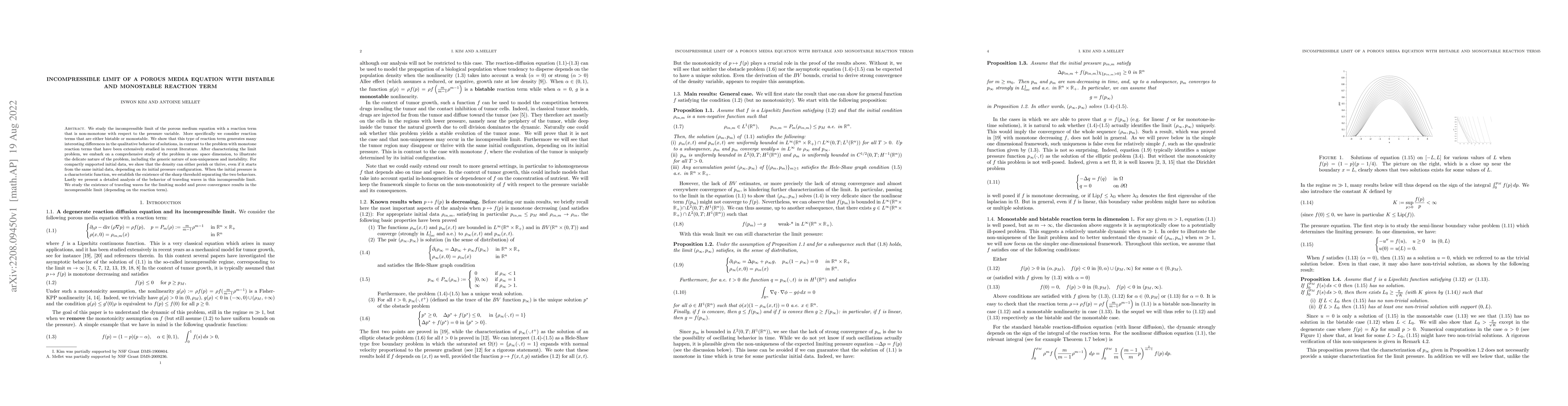 Thumbnail for Incompressible limit of porous medium equation with bistable and
  monostable reaction terms