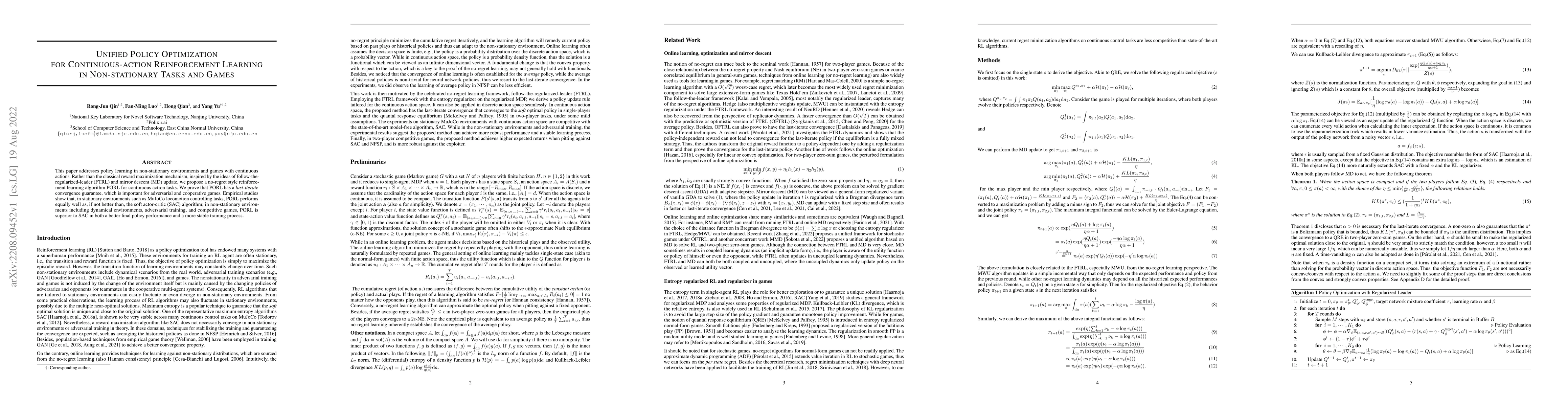 Thumbnail for Unified Policy Optimization for Continuous-action Reinforcement Learning
  in Non-stationary Tasks and Games
