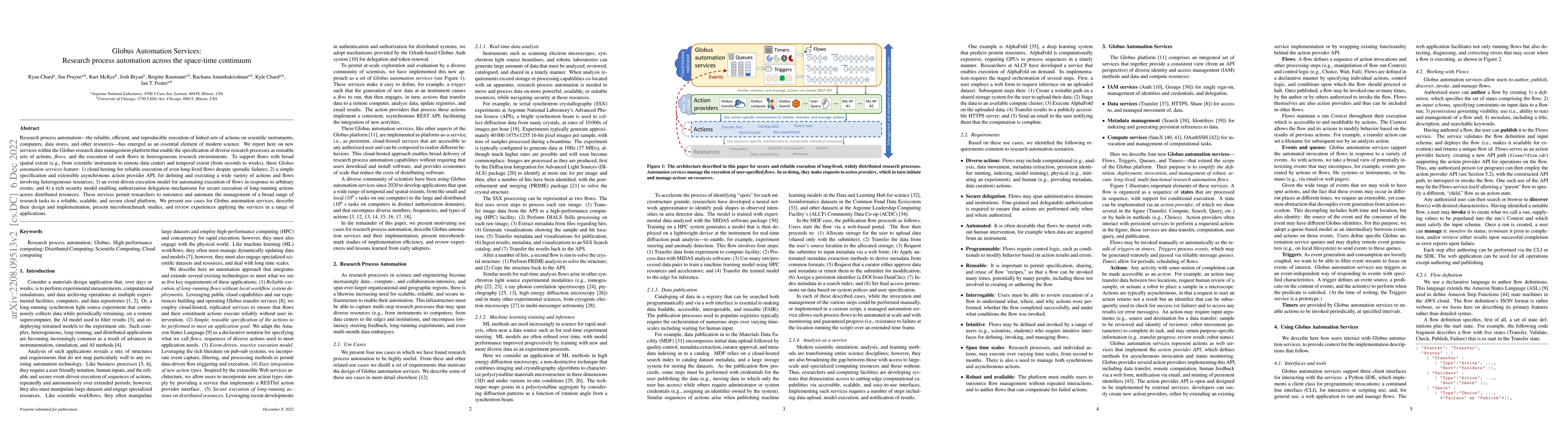 Thumbnail for Globus Automation Services: Research process automation across the
  space-time continuum