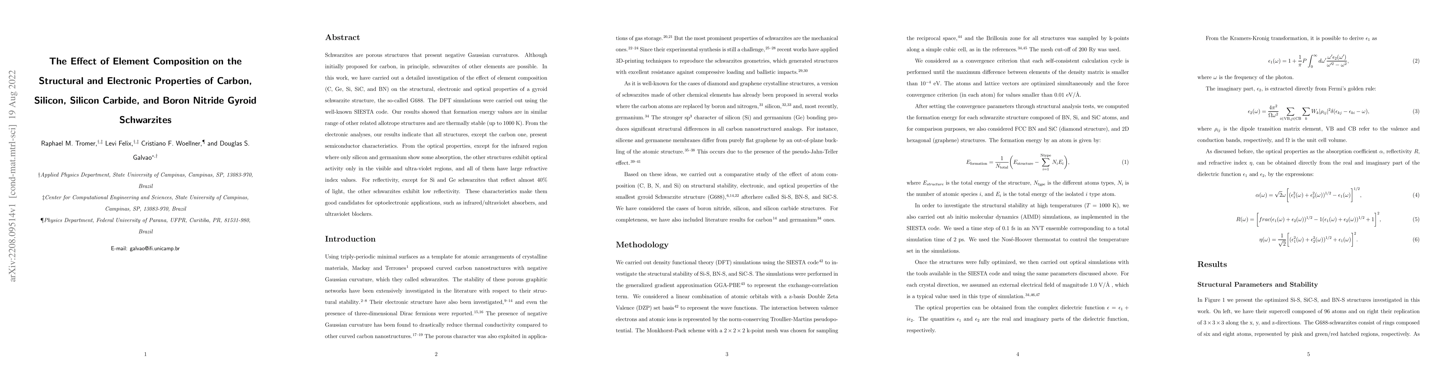 Thumbnail for The Effect of Element Composition on the Structural and Electronic
  Properties of Carbon, Silicon, Silicon Carbide, and Boron Nitride Gyroid
  Schwarzites