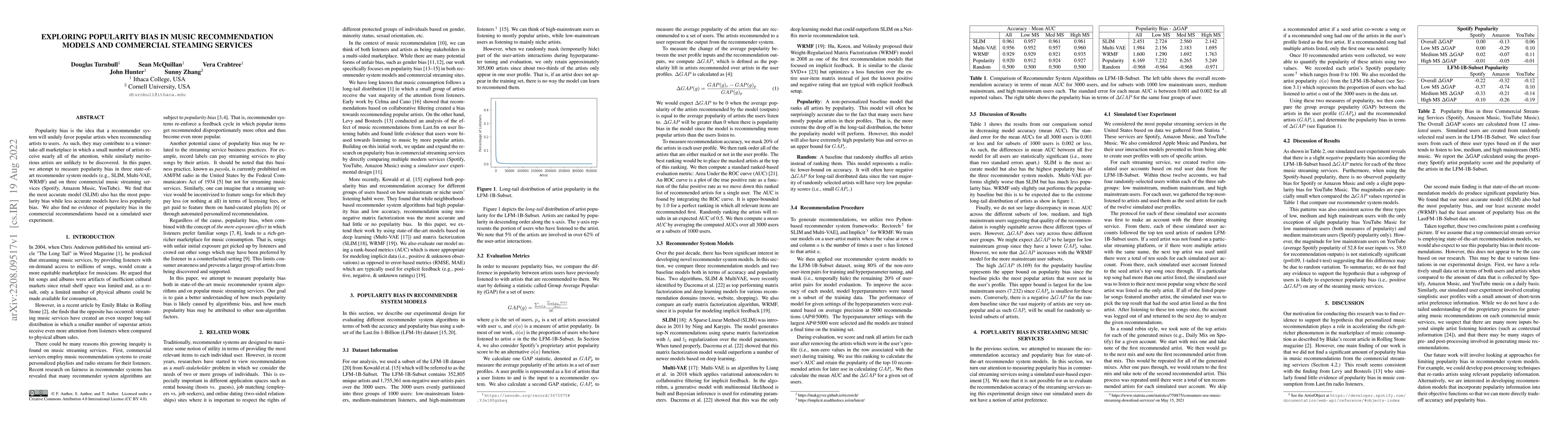 Thumbnail for Exploring Popularity Bias in Music Recommendation Models and Commercial
  Steaming Services