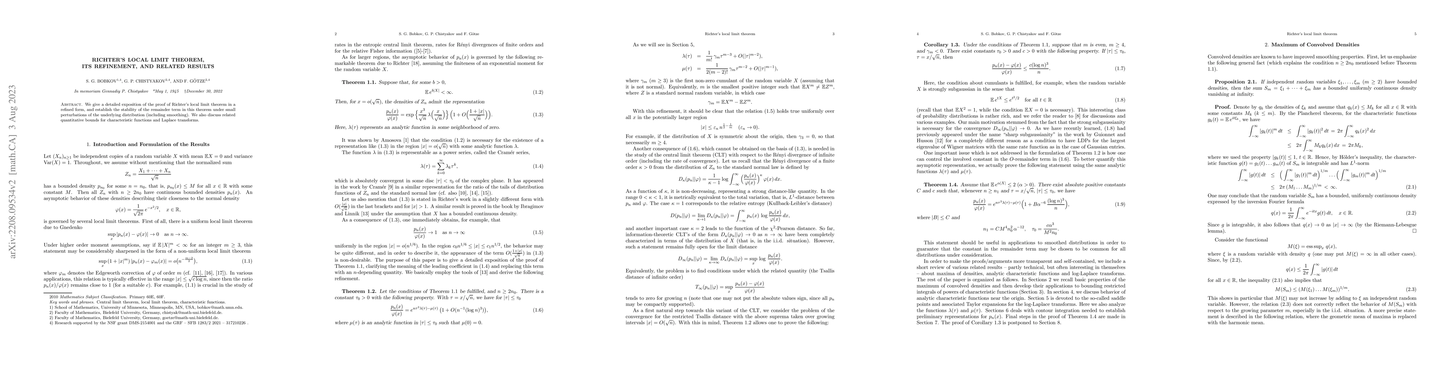 Thumbnail for Richter's local limit theorem,its refinement,and related results