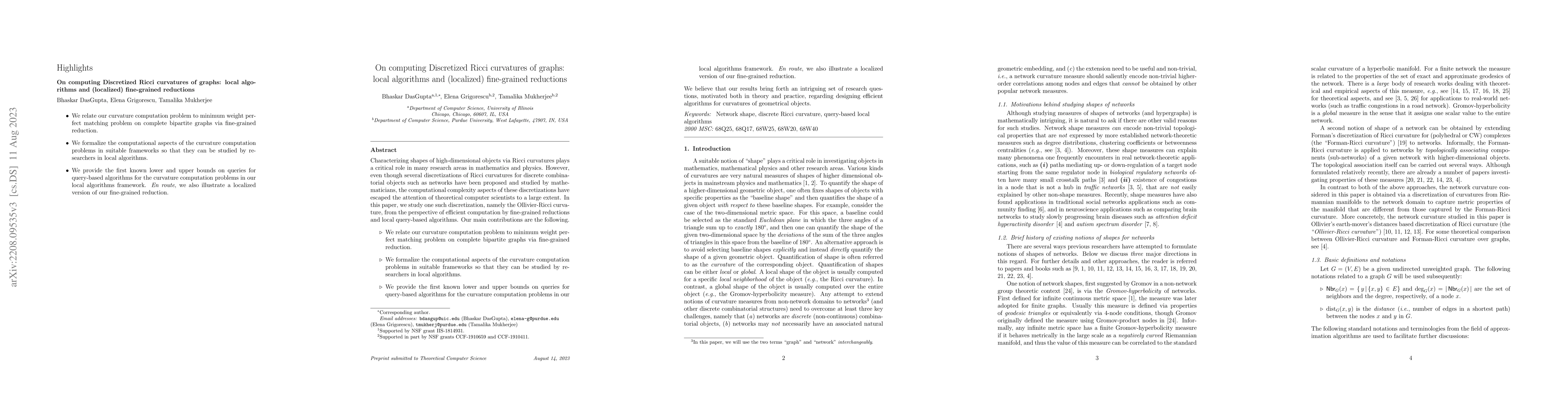 Thumbnail for On computing Discretized Ricci curvatures of graphs: local algorithms
  and (localized) fine-grained reductions