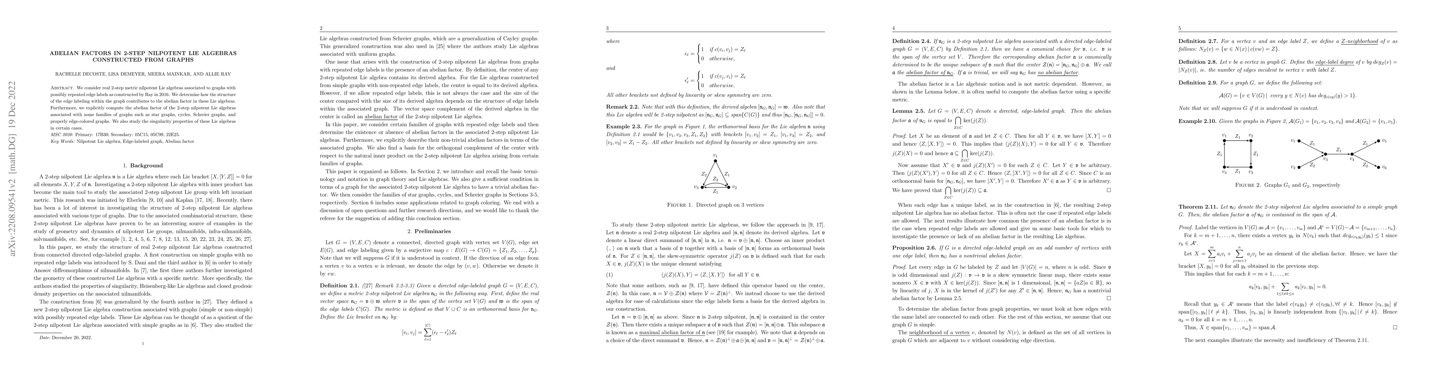 Thumbnail for Abelian Factor in 2-step Nilpotent Lie Algebras Constructed from Graphs