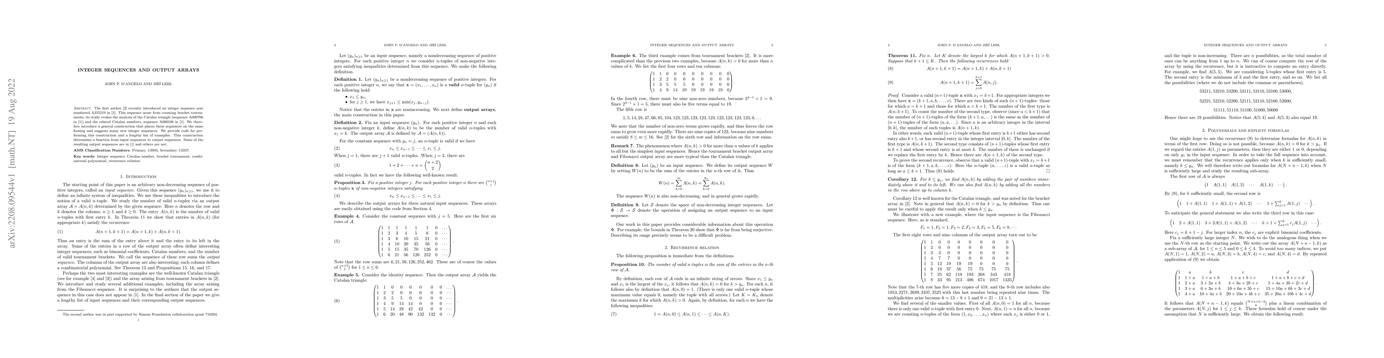 Thumbnail for Integer Sequences and Output Arrays