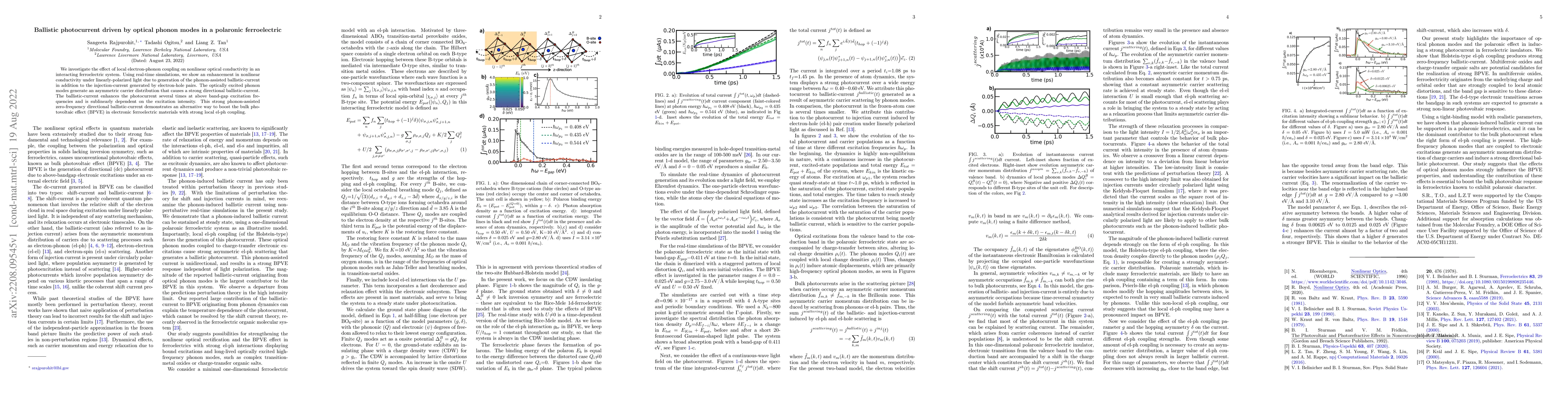 Thumbnail for Ballistic photocurrent driven by optical phonon modes in a polaronic
  ferroelectric