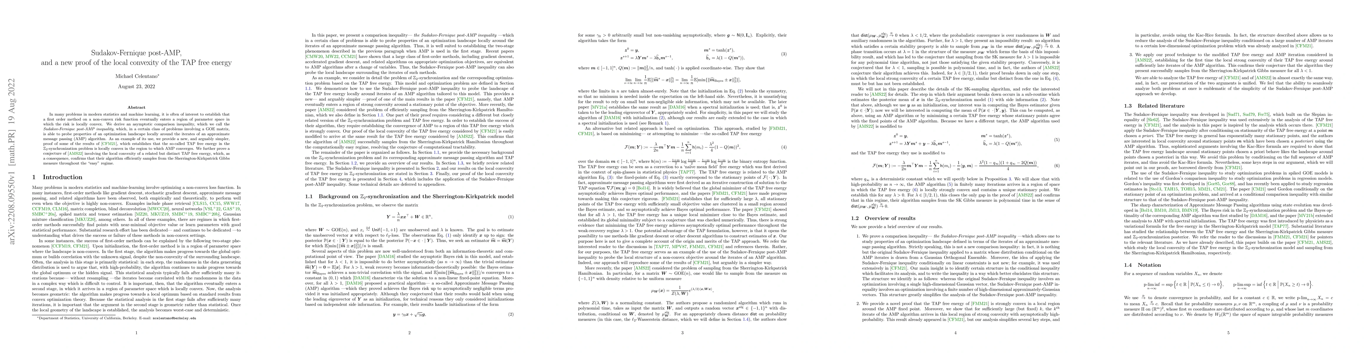Thumbnail for Sudakov-Fernique post-AMP, and a new proof of the local convexity of the
  TAP free energy