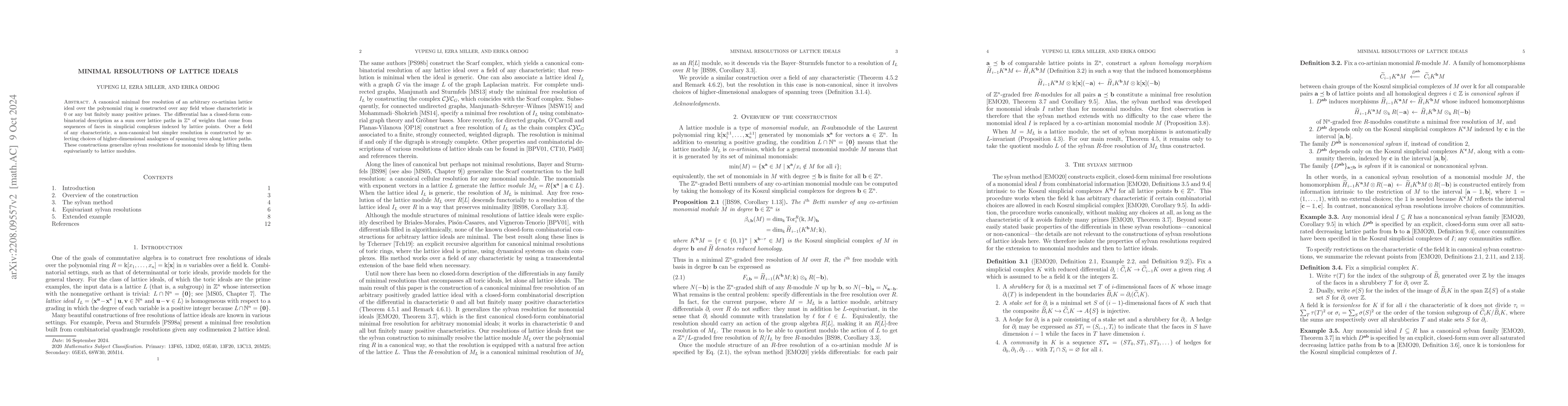 Thumbnail for Minimal resolutions of lattice ideals