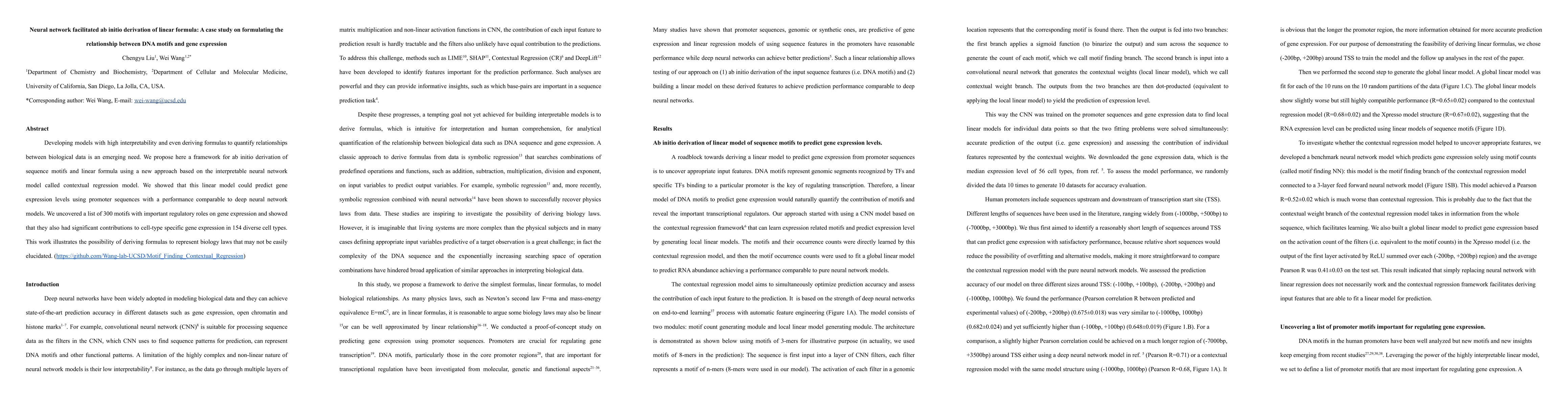 Thumbnail for Neural network facilitated ab initio derivation of linear formula: A
  case study on formulating the relationship between DNA motifs and gene
  expression