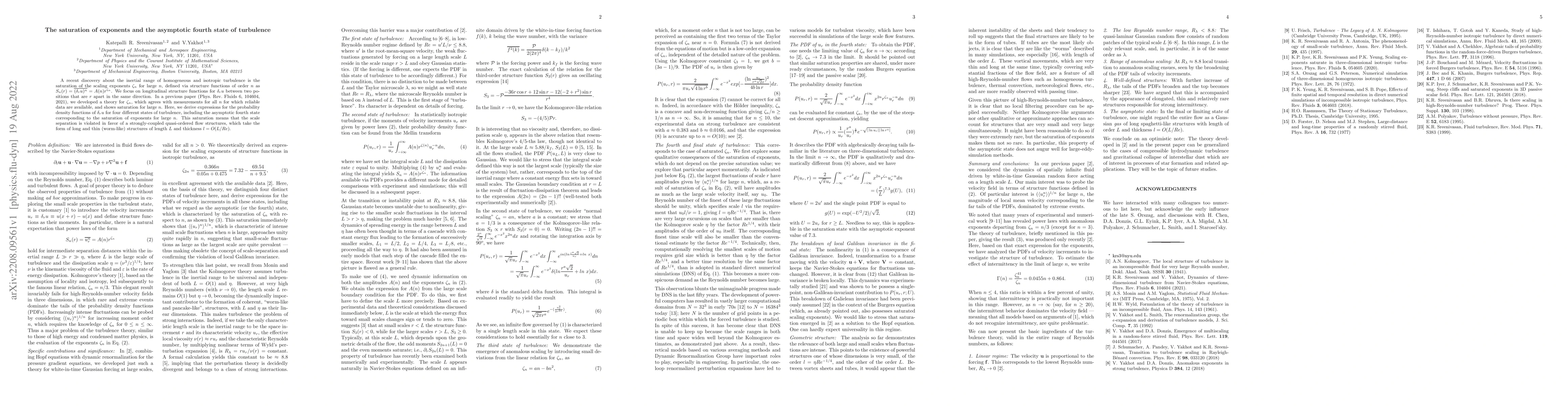 Thumbnail for The saturation of exponents and the asymptotic fourth state of
  turbulence