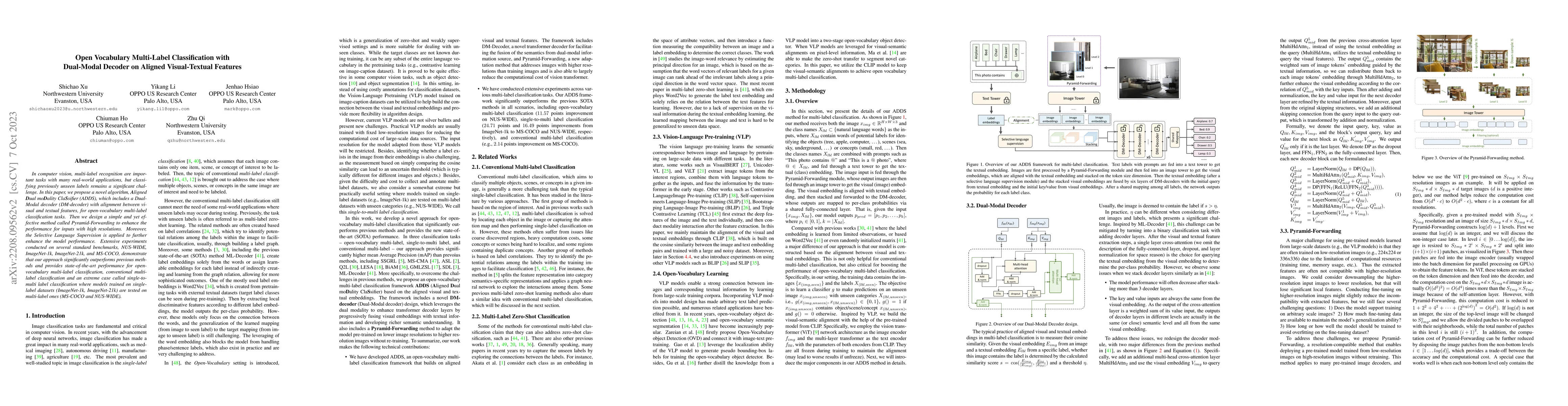 Thumbnail for Open Vocabulary Multi-Label Classification with Dual-Modal Decoder on
  Aligned Visual-Textual Features