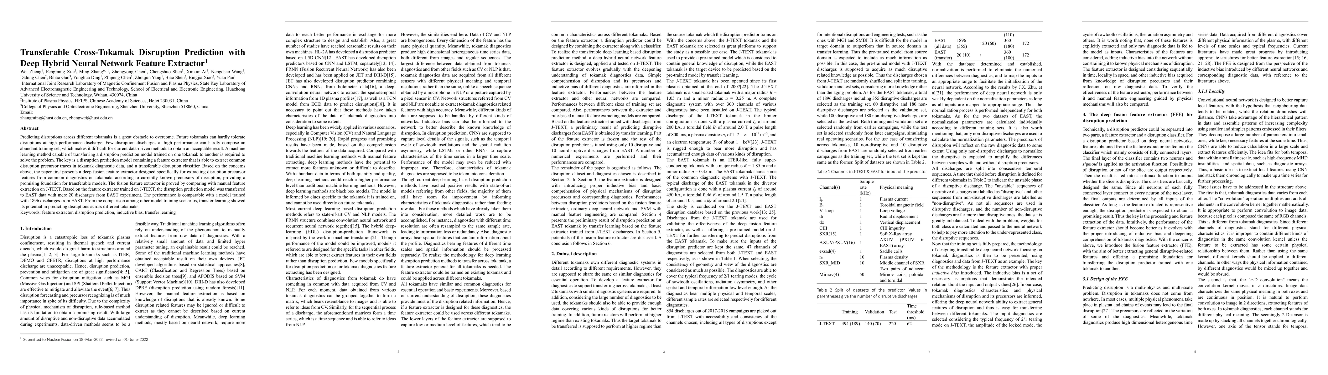 Thumbnail for Transferable Cross-Tokamak Disruption Prediction with Deep Hybrid Neural
  Network Feature Extractor