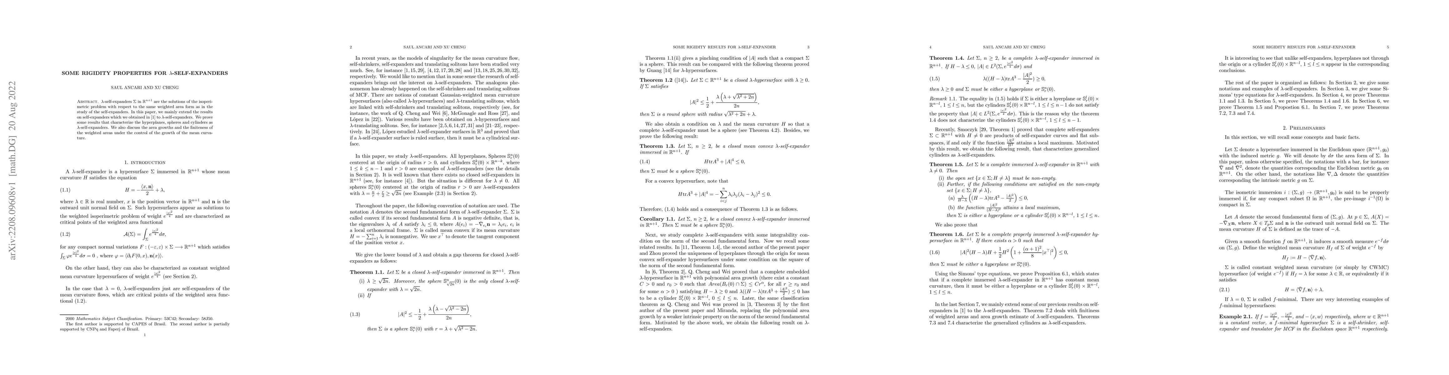 Thumbnail for Some rigidity properties for $\lambda$-self-expanders