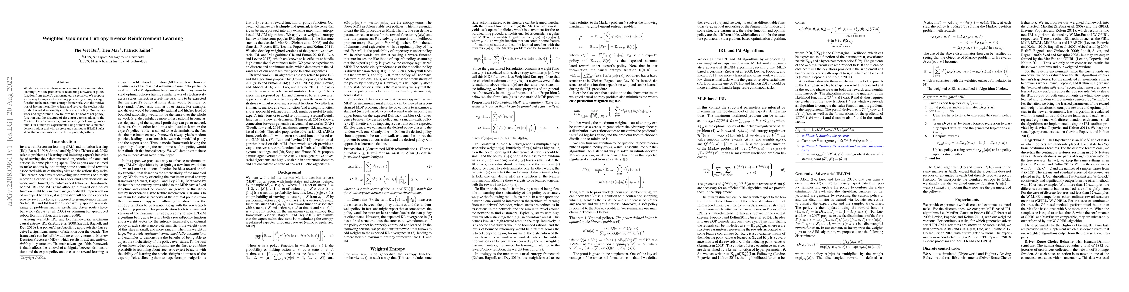 Thumbnail for Weighted Maximum Entropy Inverse Reinforcement Learning