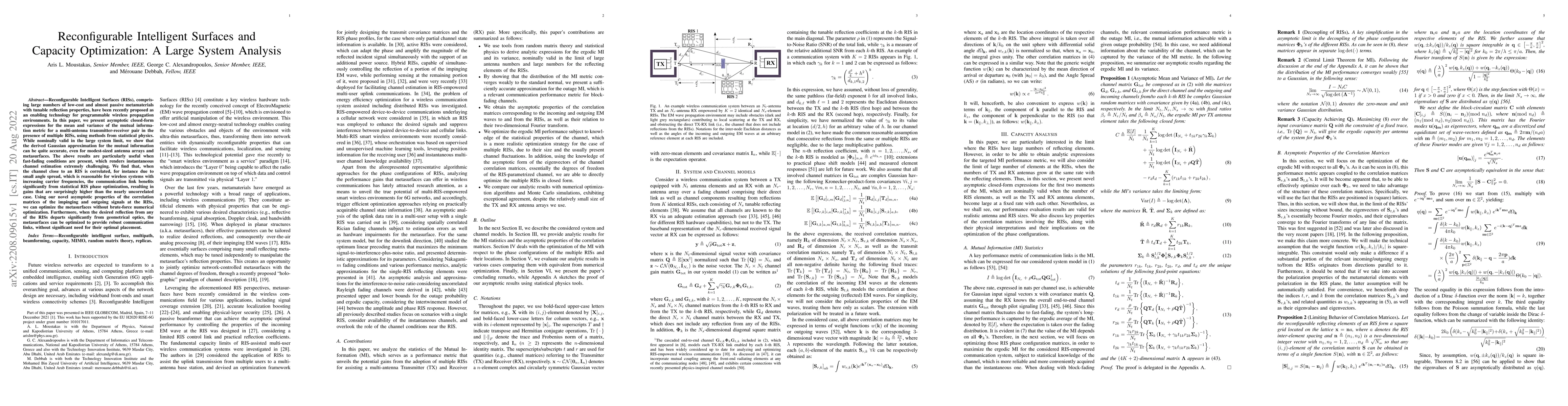 Thumbnail for Reconfigurable Intelligent Surfaces and Capacity Optimization: A Large
  System Analysis