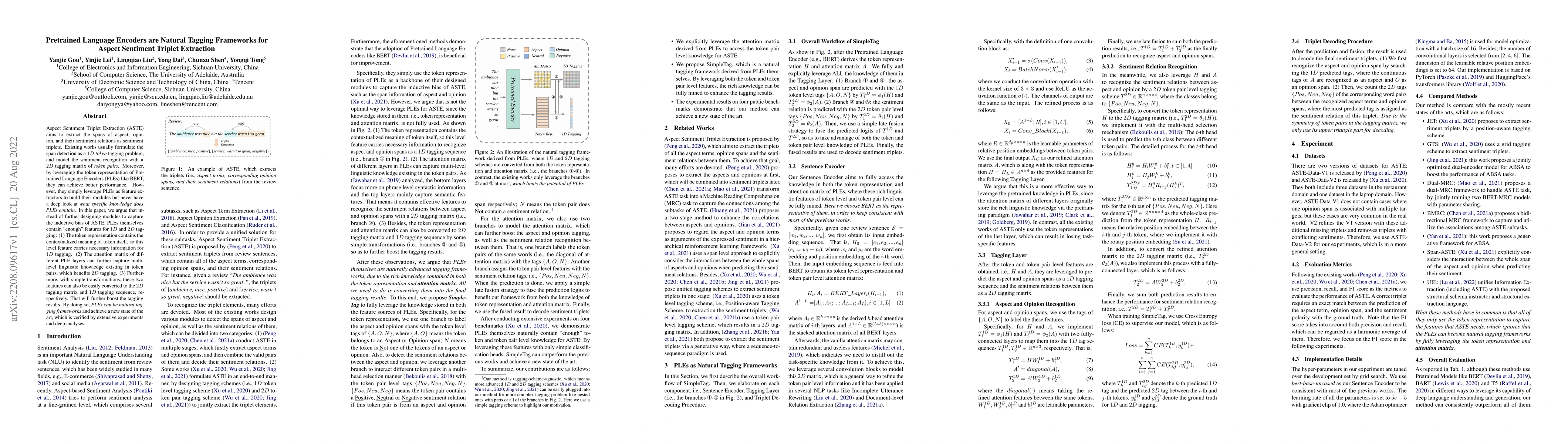 Thumbnail for Pretrained Language Encoders are Natural Tagging Frameworks for Aspect
  Sentiment Triplet Extraction