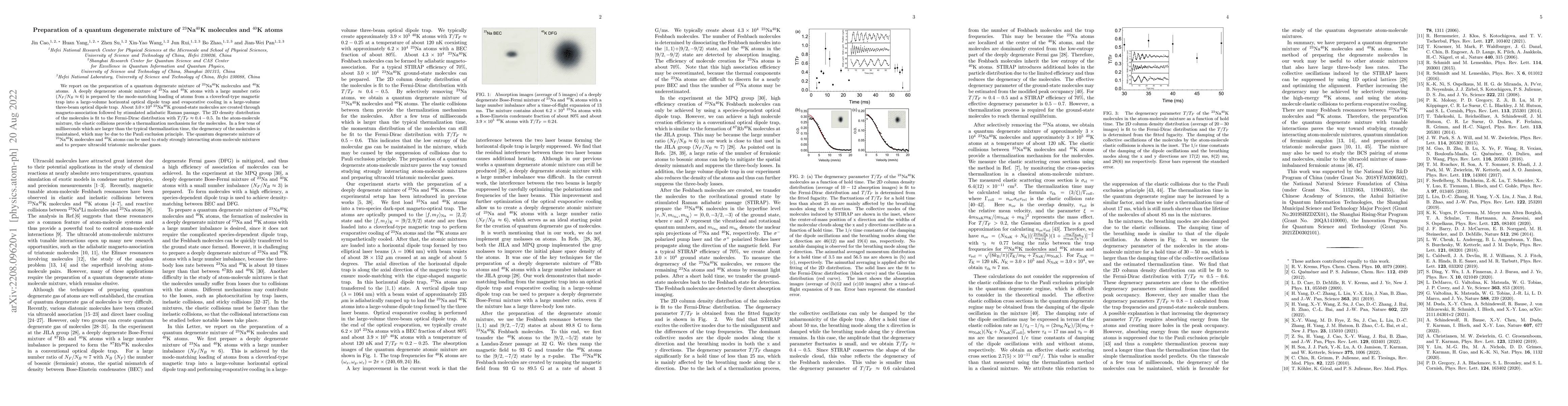 Thumbnail for Preparation of a quantum degenerate mixture of $^{23}$Na$^{40}$K
  molecules and $^{40}$K atoms