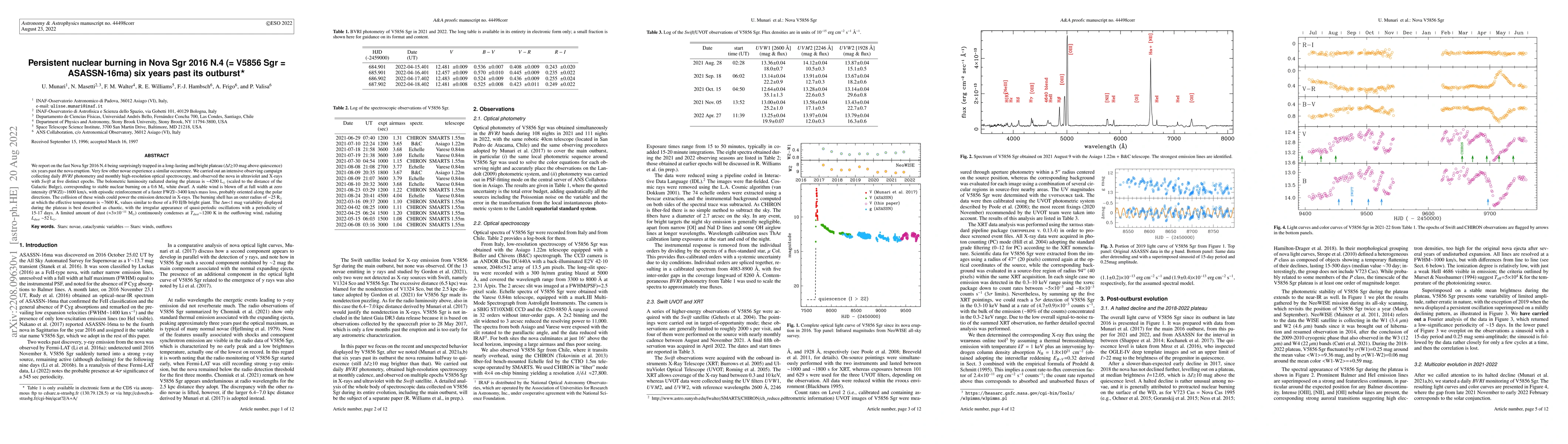 Thumbnail for Persistent nuclear burning in Nova Sgr 2016 N.4 (= V5856 Sgr =
  ASASSN-16ma) six years past its outburst