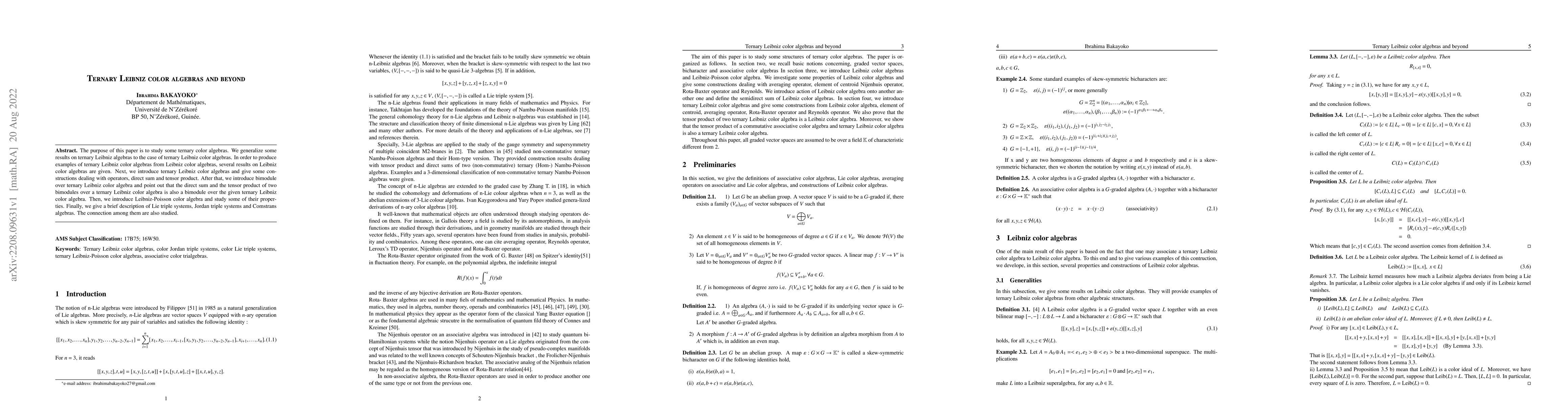 Thumbnail for Ternary Leibniz color algebras and beyond