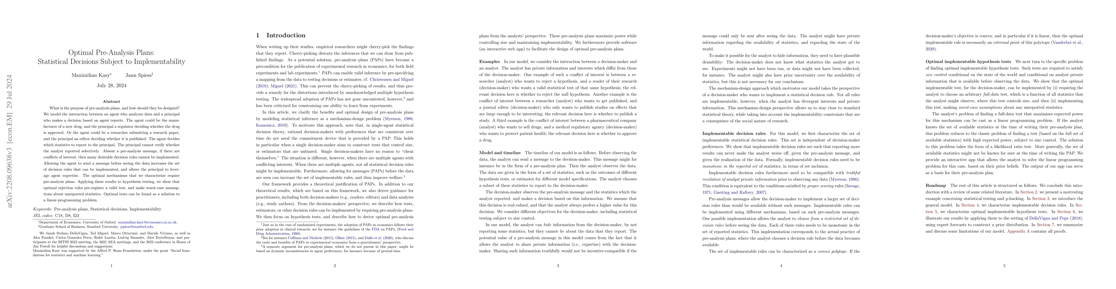 Thumbnail for Optimal Pre-Analysis Plans: Statistical Decisions Subject to
  Implementability