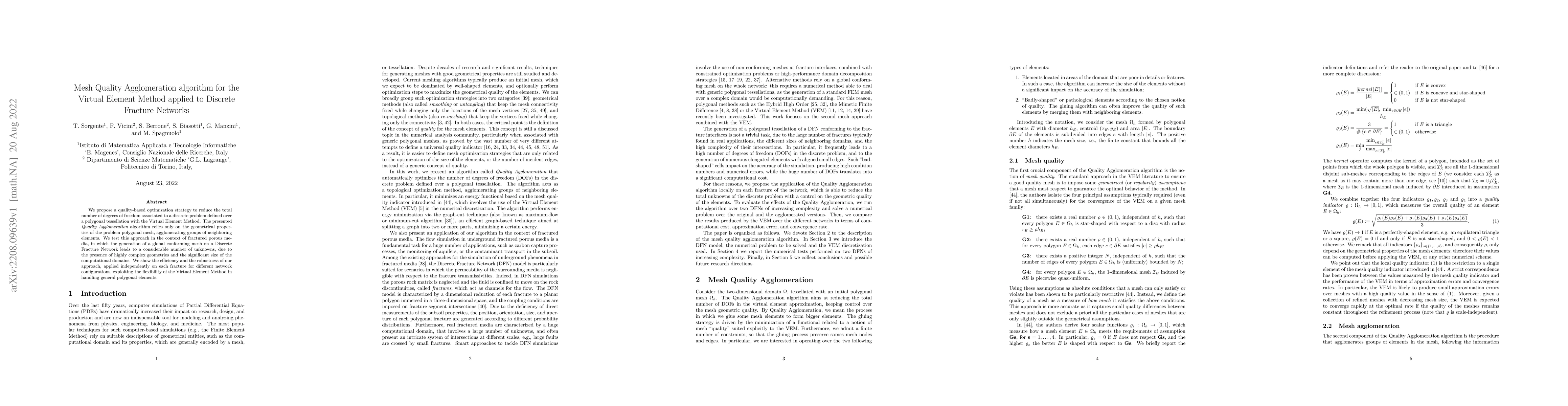 Thumbnail for Mesh Quality Agglomeration algorithm for the Virtual Element Method
  applied to Discrete Fracture Networks