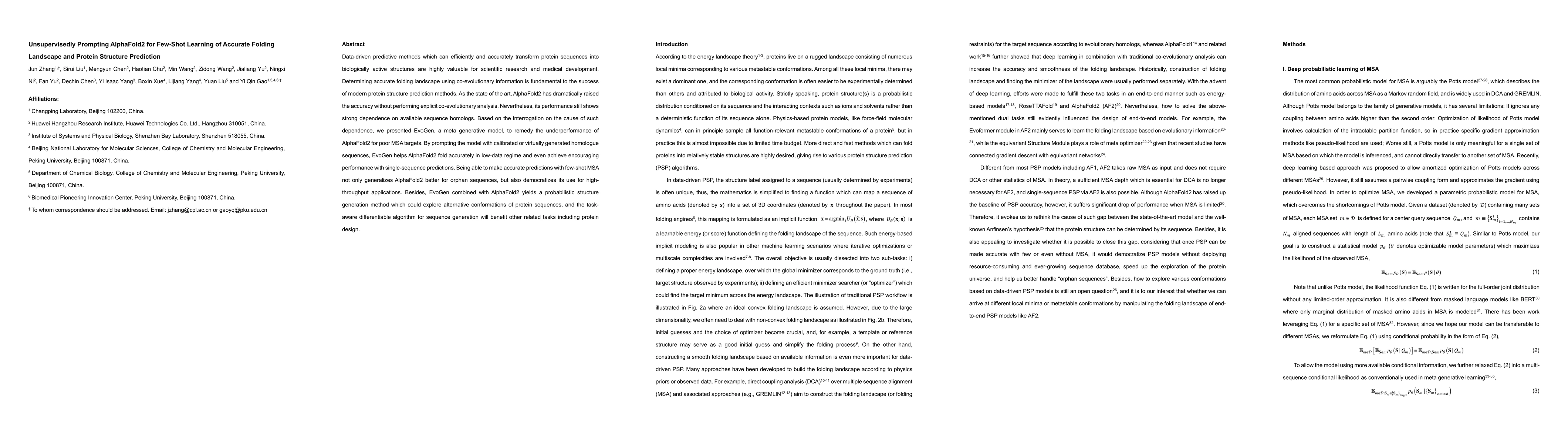Thumbnail for Unsupervisedly Prompting AlphaFold2 for Few-Shot Learning of Accurate
  Folding Landscape and Protein Structure Prediction