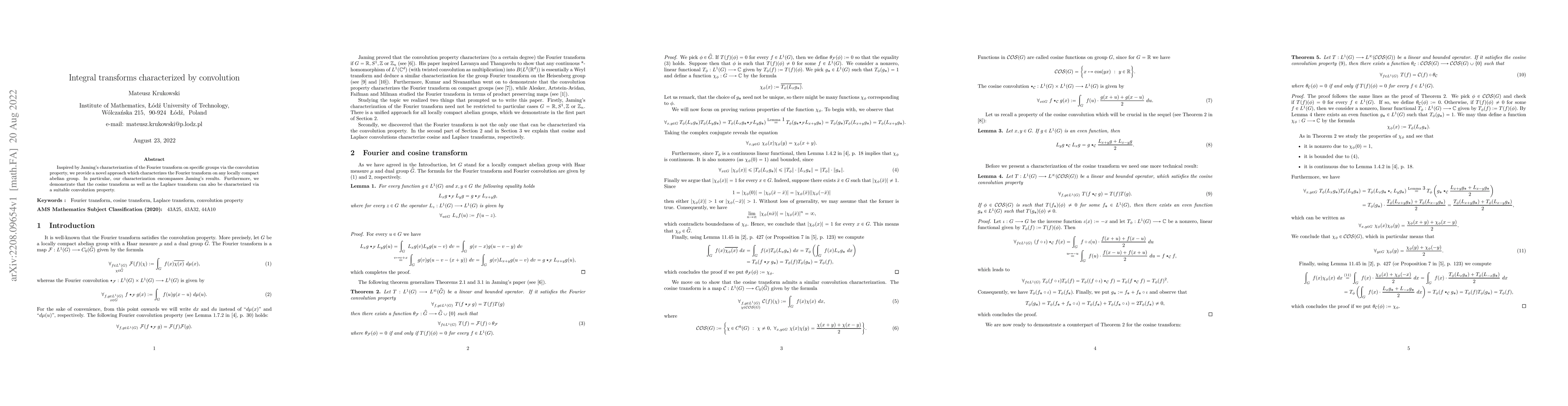 Thumbnail for Integral transforms characterized by convolution
