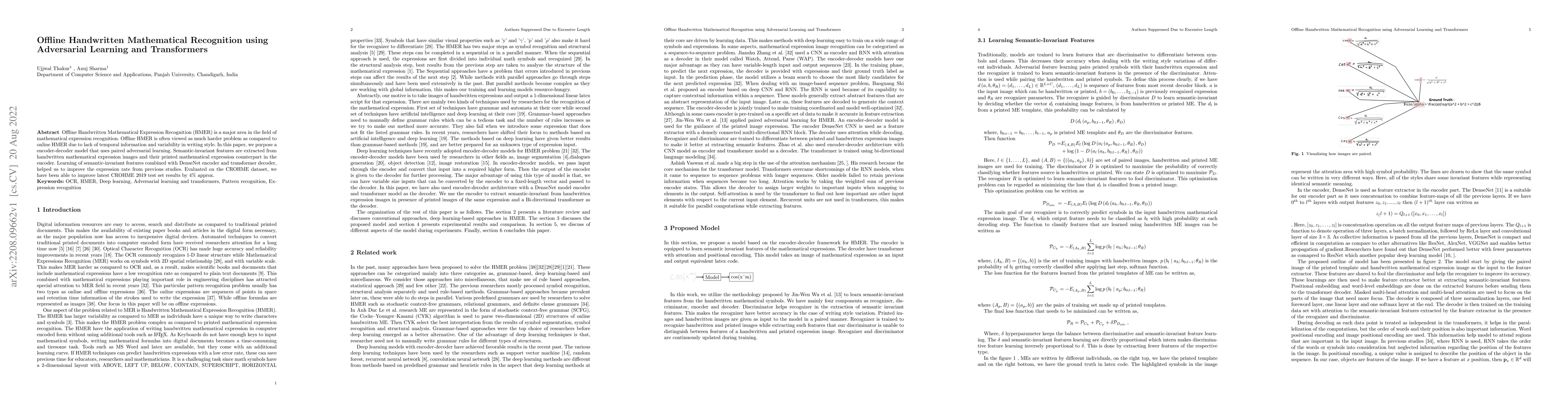 Thumbnail for Offline Handwritten Mathematical Recognition using Adversarial Learning
  and Transformers