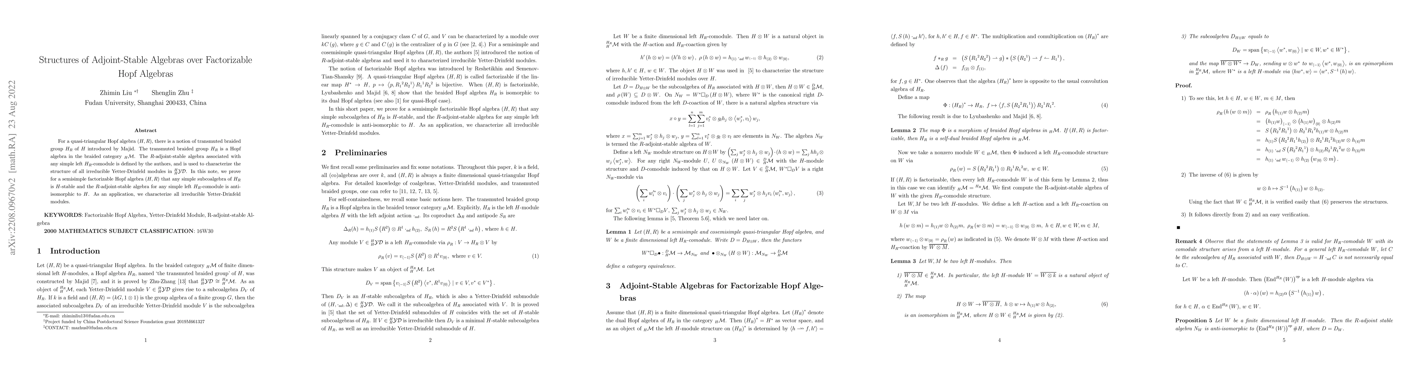 Thumbnail for Structures of Adjoint-Stable Algebras over Factorizable Hopf Algebras