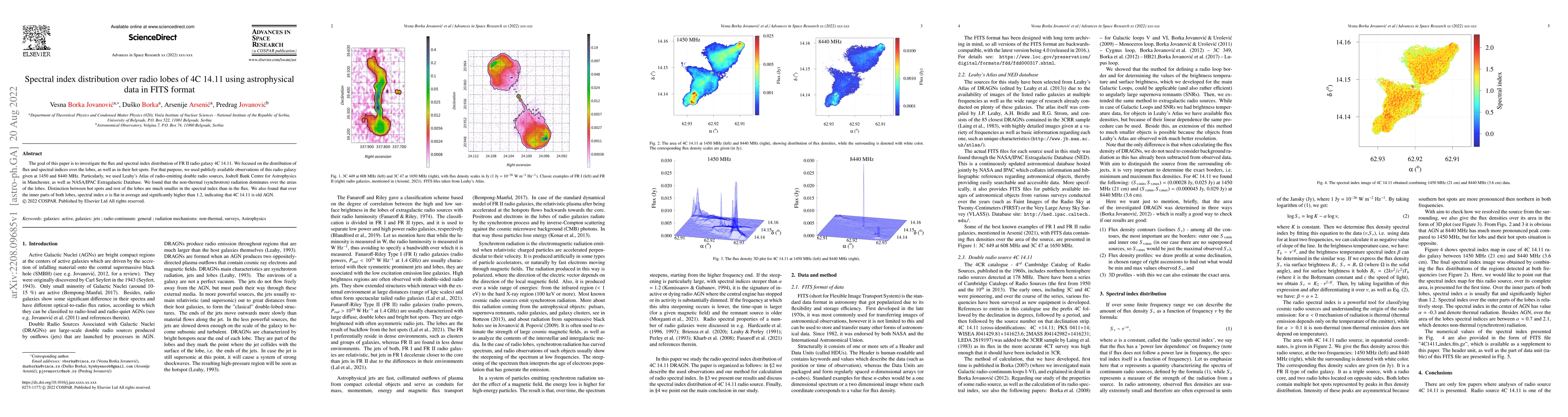 Thumbnail for Spectral index distribution over radio lobes of 4C 14.11 using
  astrophysical data in FITS format