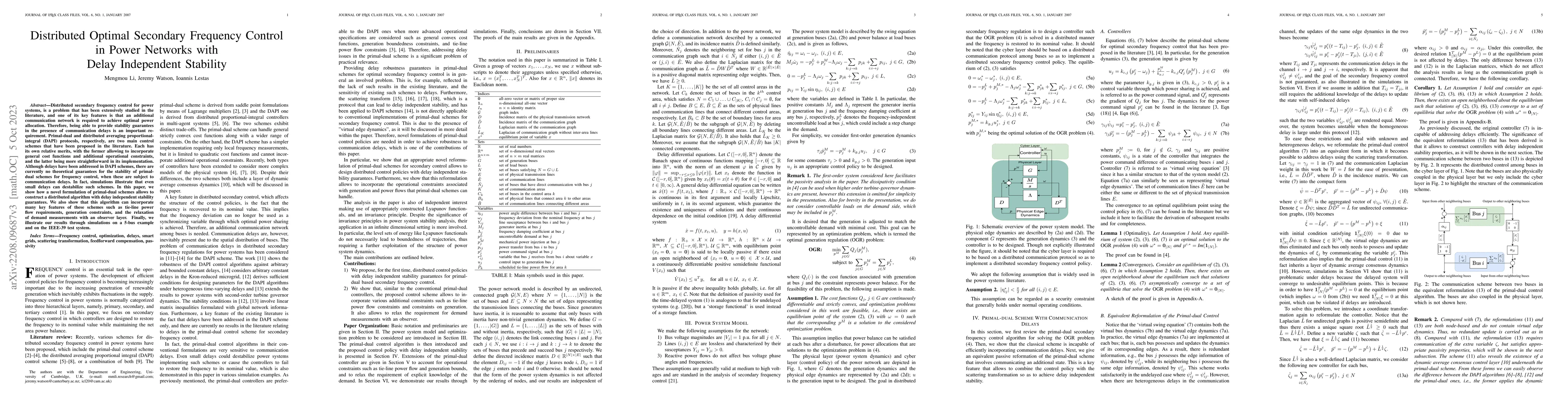 Thumbnail for Distributed Optimal Secondary Frequency Control in Power Networks with
  Delay Independent Stability