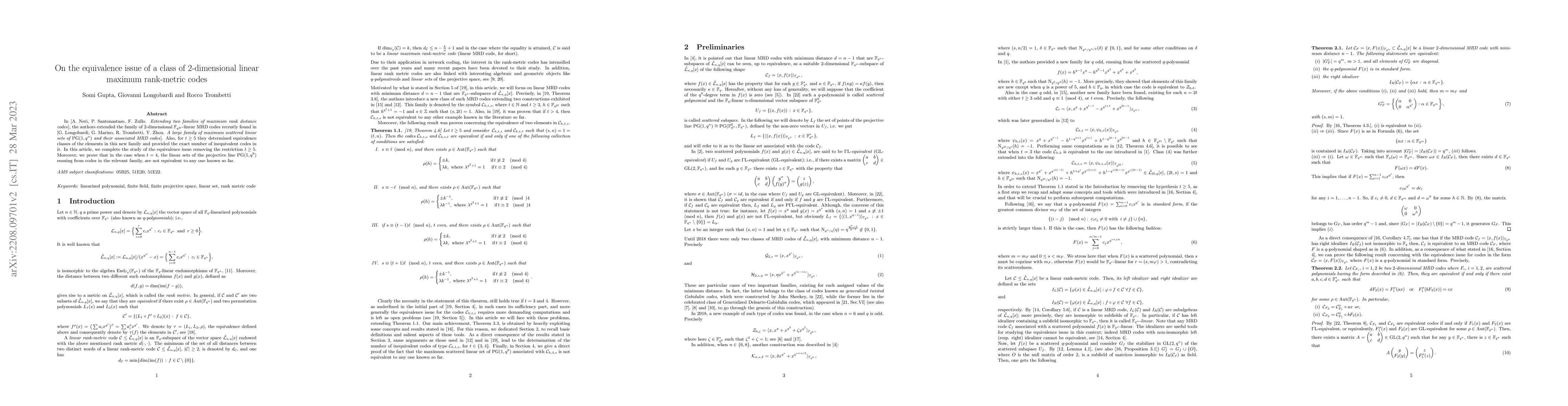 Thumbnail for On the equivalence issue of a class of $2$-dimensional linear Maximum
  Rank Distance codes