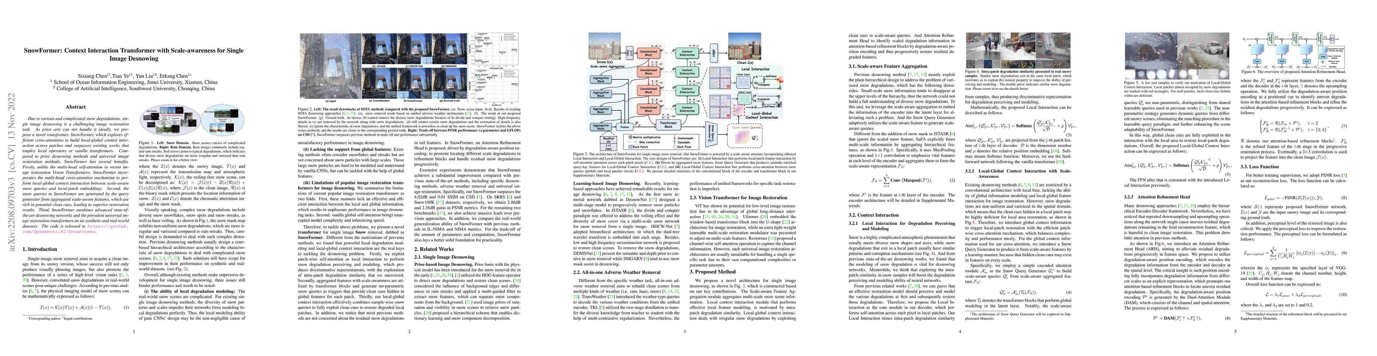 Thumbnail for SnowFormer: Context Interaction Transformer with Scale-awareness for
  Single Image Desnowing