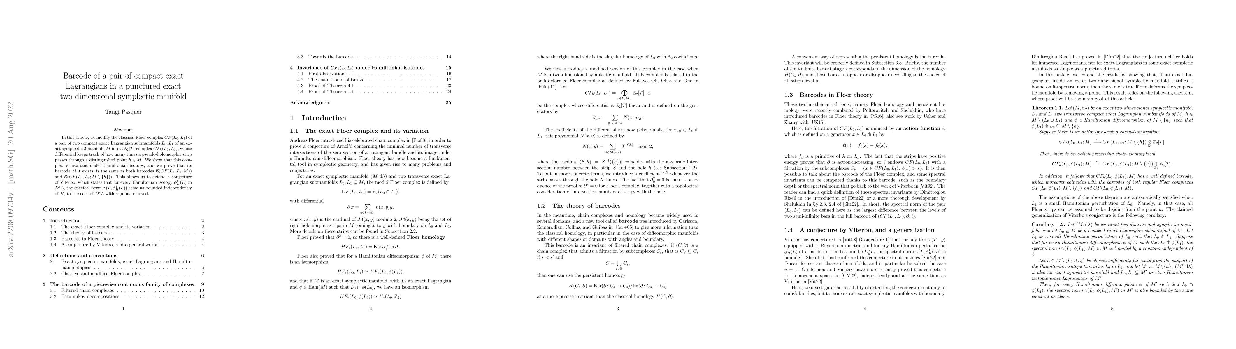 Thumbnail for Barcode of a pair of compact exact Lagrangians in a punctured exact
  two-dimensional symplectic manifold