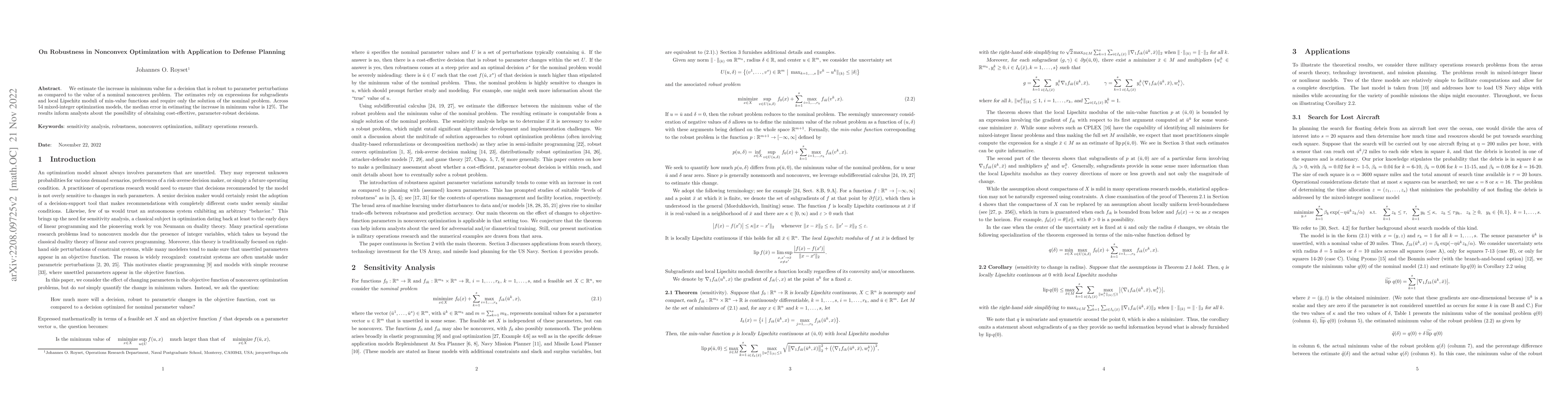 Thumbnail for On Robustness in Nonconvex Optimization with Application to Defense
  Planning