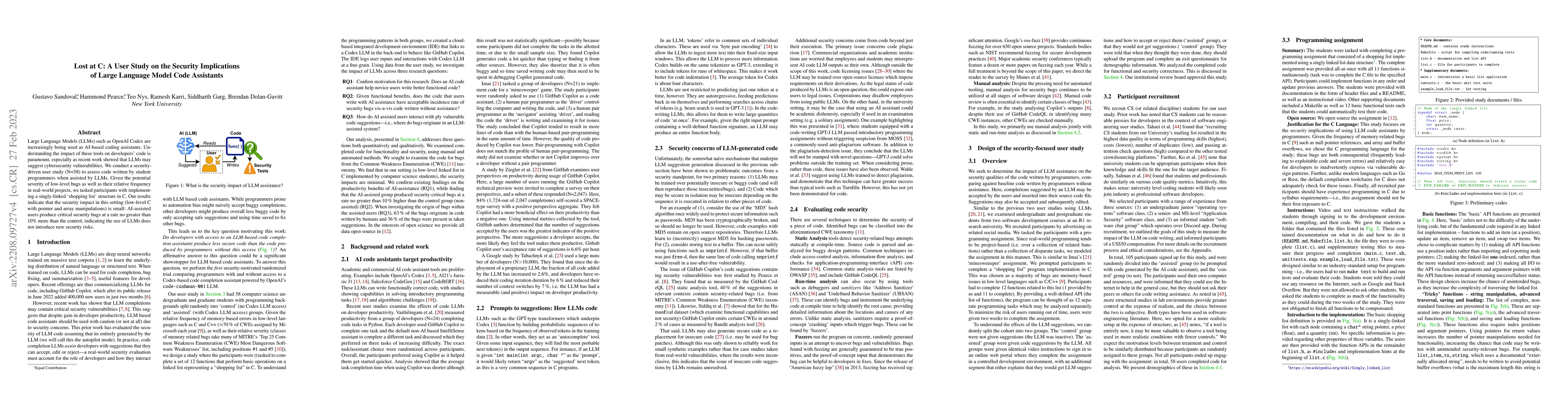 Thumbnail for Lost at C: A User Study on the Security Implications of Large Language
  Model Code Assistants