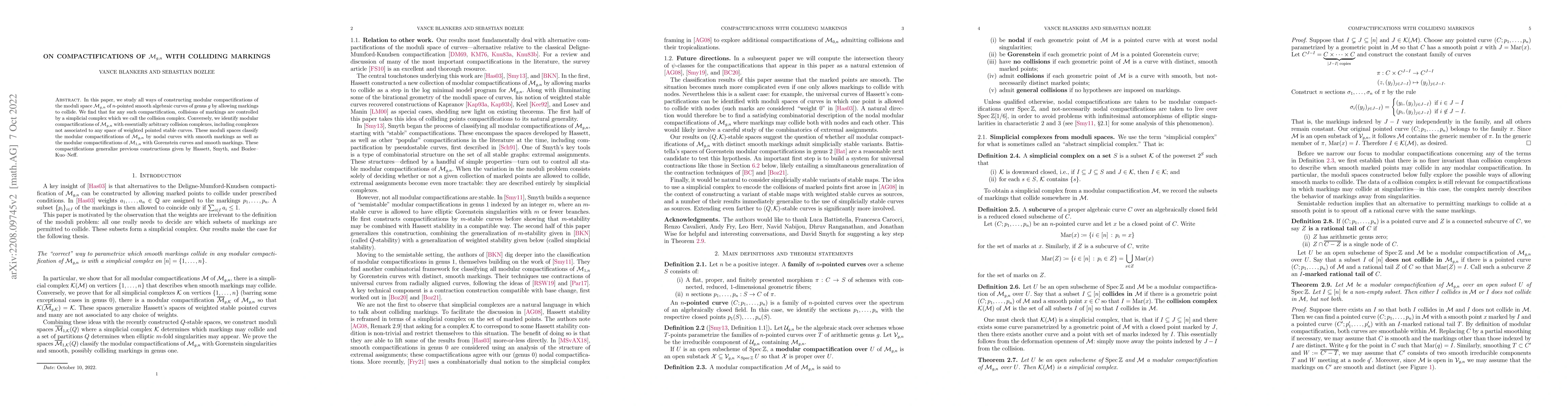 Thumbnail for On compactifications of $\mathcal{M}_{g,n}$ with colliding markings