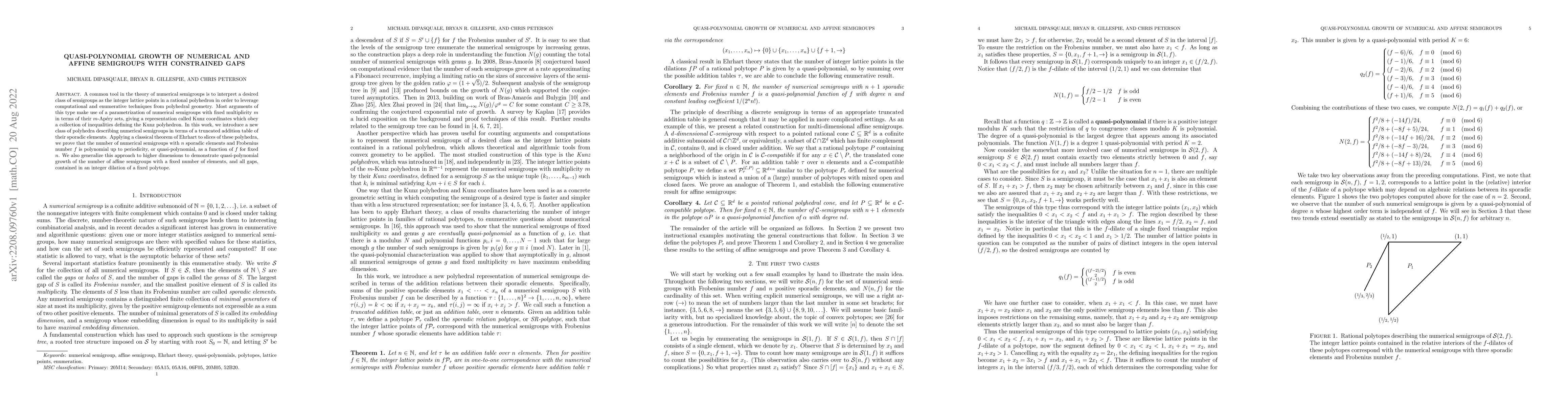 Thumbnail for Quasi-polynomial growth of numerical and affine semigroups with
  constrained gaps